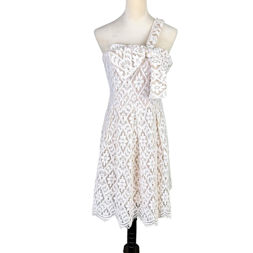 Current Air Los Angeles NWT White Lace One Shoulder Big Bow Fit & Flare Dress